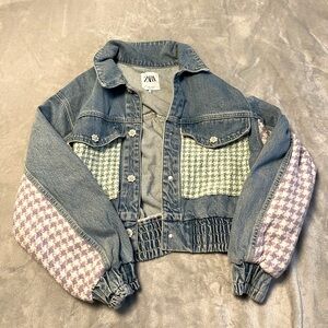 Zara Denim Jacket with Multicolor Sleeves -FLAWED